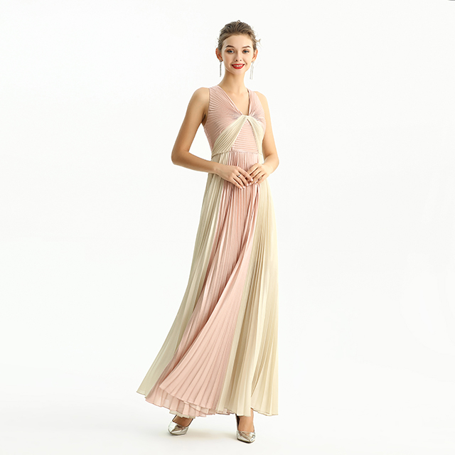 D209 Color Block Metallic Chiffon Pleated Maxi Evening Dress - Buy ...
